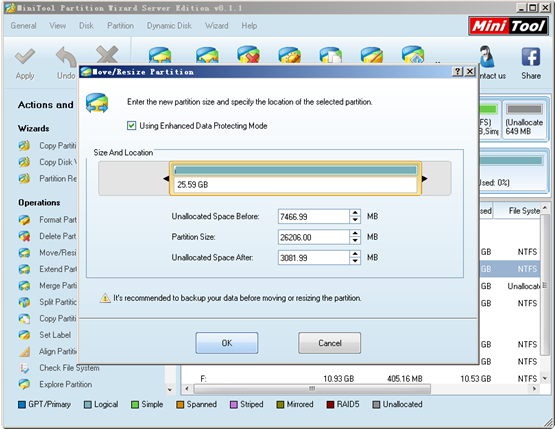 Drag-partition-handle-to-change-location