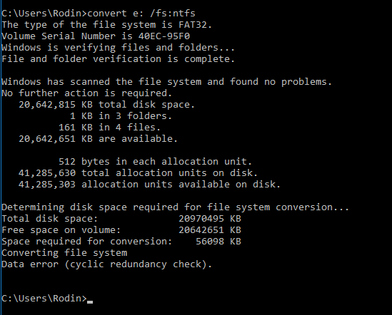 convert FAT32 to NTFS in cmd